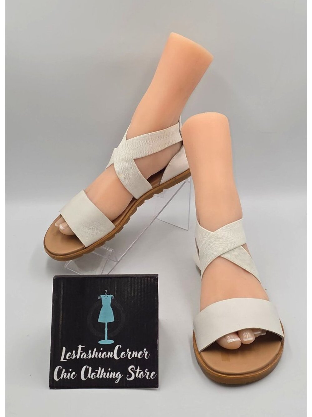 Sorel Womens Beige Leather Ella II Criss-Cross Elastic Strap Sandals Sz 7.5 3833